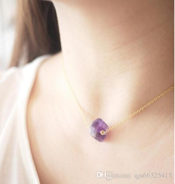 

14k gold stainless steel chain raw crystal quartz gemstone tiny crystal healing stone necklace, Silver