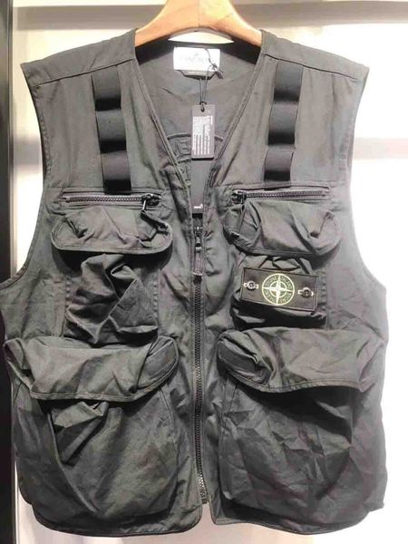 

stones islands classic tide brand vest mens designer jacket luxury trend tooling vest fashion slim parka street hip hop tooling jacket, Black;white