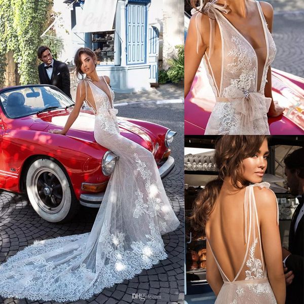 

deep v-neck backless lace mermaid wedding dresses with wrap appliques sleeveless custom made plus size wedding dress, White