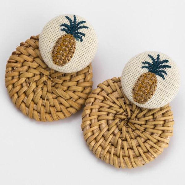 

handmade pineapple drop earrings for women wooden straw weave rattan earrings big round wedding trendy dangle jewelry2019, Silver