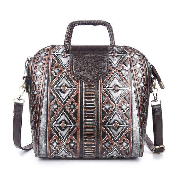 

embossed rub color flower genuine leather elegant women's bag fashion grade messenger bag casual portable shoulder