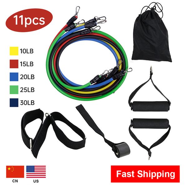 

resistance bands 11pc set expander yoga exercise fitness rubber tubes band stretch training home gyms workout elastic pull rope