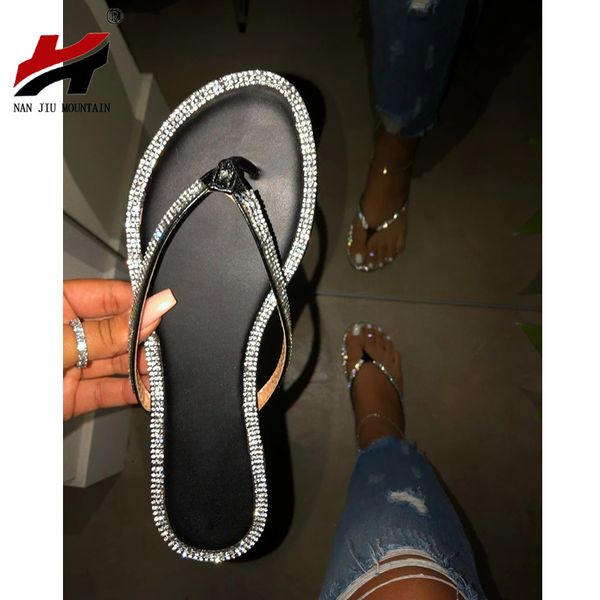 

nan jiu mountain rhinestone slippers angle flip-flops simple sleeve women's shoes summer fashion outdoor beach shoes, Black