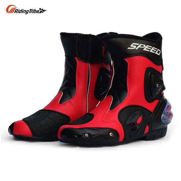 

riding tribe motorcycle boots speed bikers moto racing motocross faux leather shoes a004 black/red/white ing