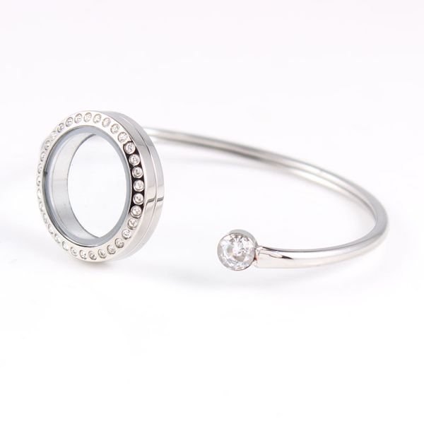 

2020 cute 20mm 25mm 30mm 316l stainless steel crystal screw twist glass living floating charm locket bangle bracelet for women, Black