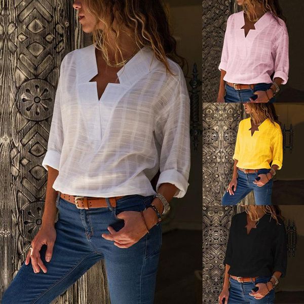 

new autumn 2019 casual women t-shirts long sleeve v-enck loose shirt white black pink thin shirt package hips women