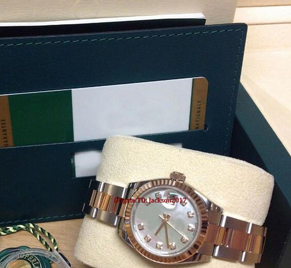 

original box certificate lady watches 28mm 279171 bi/colour m.o.p diamond dial asia 2813 movement automatic, Slivery;brown