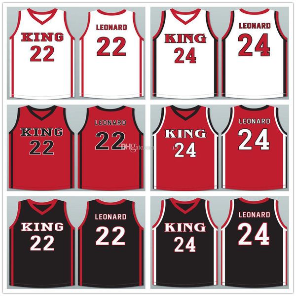 

kawhi leonard #22 #24 martin luther king high school wolves white red black basketball jersey men's stitched custom number name jerseys, Black;red