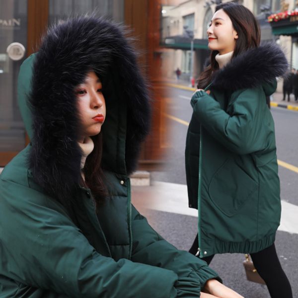

new thickened down garment women's korean version loose medium-length cotton jacket fashion large-size cotton jacket, Black