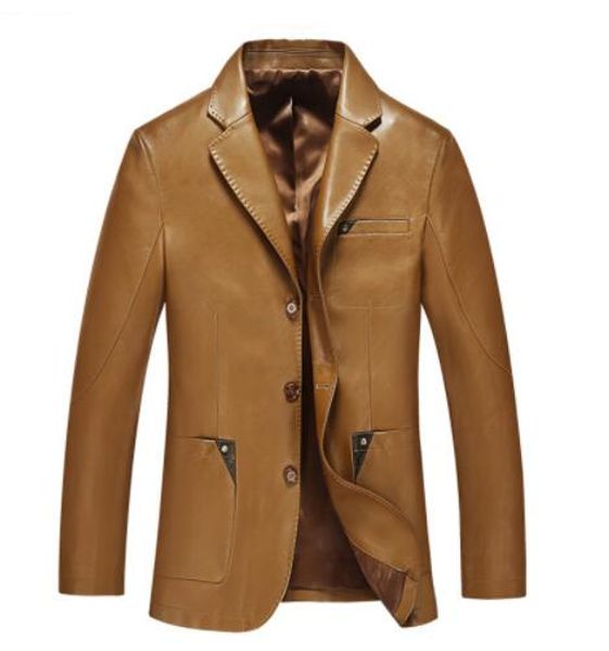 

men leather suit 2019 spring and autumn blazer male sheepskin suit genuine split leather slim jacket black brown coat