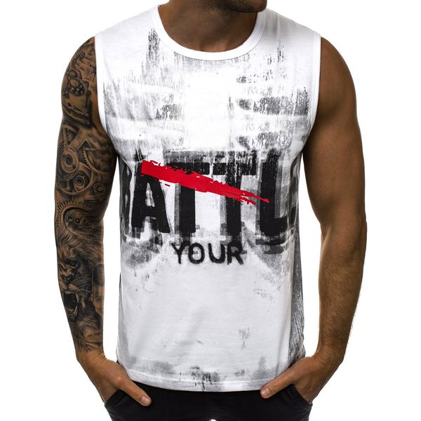 

men letter printed sports vest o neck new fashionable sleeveless striped splice large open-forked male vest fast dry clothes p2, White;black