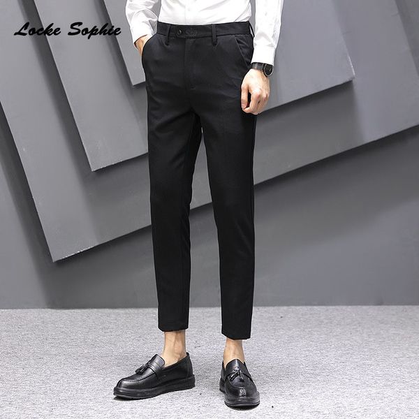 

1pcs mens plus size pencil pants trousers 2020 summer new fashion cotton blend splicing suit men's skinny business trousers, Black