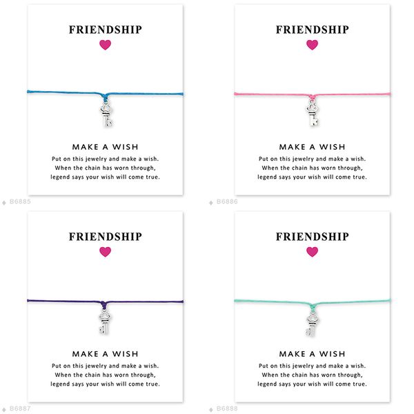 

Fashion Key charm Wish bracelets with Gift card women Wax leather rope Wrap bangle For Men Friendship Jewelry in Bulk