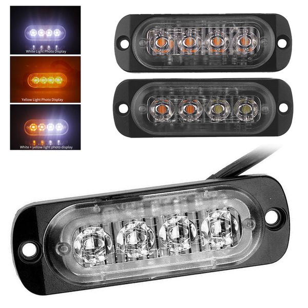 

car truck led strobe light 12v-24v 4-leds strobe warning light flashing grille truck auto white/yellow headlight