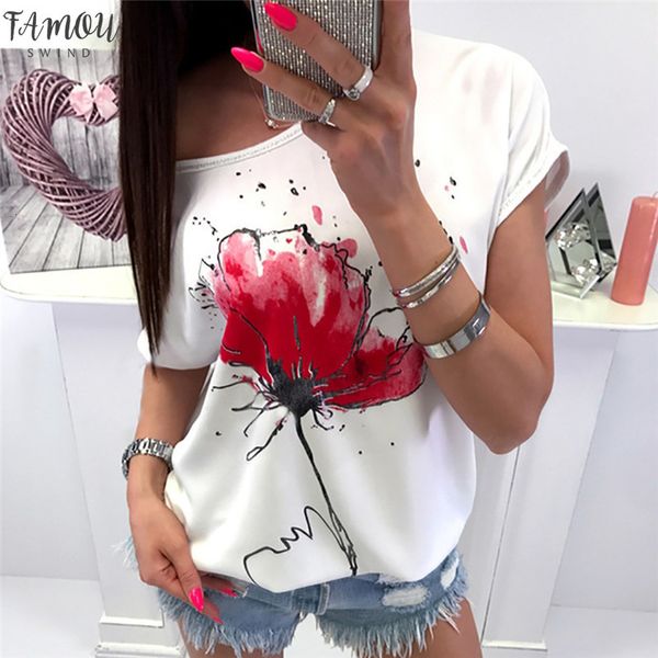 

t shirts womens loose short sleeved floral print t shirts cotton plus size camisetas verano mujer 2020 626 45, White