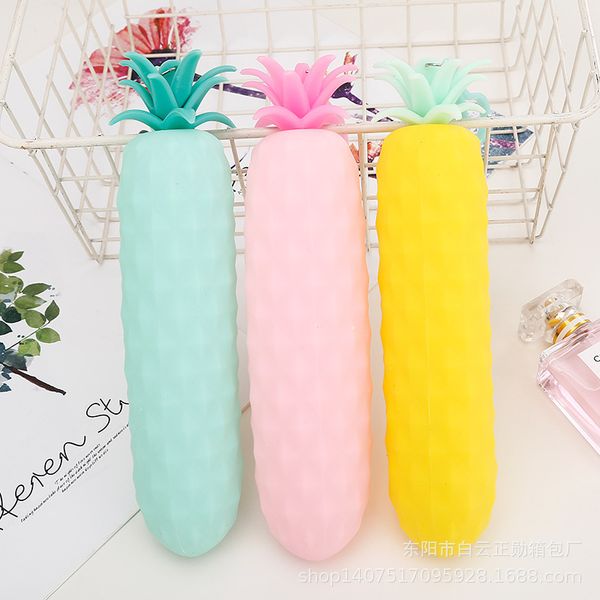 

1pcs cartoon colorful fruit pineapple silicone pencil case gift large capacity zipper pencil box bags korean stationery