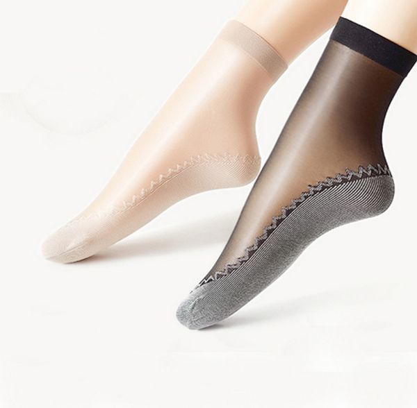 

wholesale new velvet silk womens socks cotton bottom soft non slip sole lace mash summer sock, Black