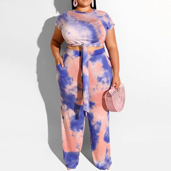 

summer elegant plus size club street 2 piece set women t-shirts pants lace-up print clothes 2019 office ladies female suits, White