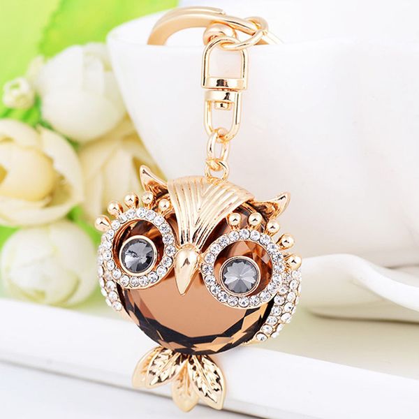 

cute crystal owl keychain full rhinestone key holders women bag charm car accessories fashion key chain metal ring crafts, Silver