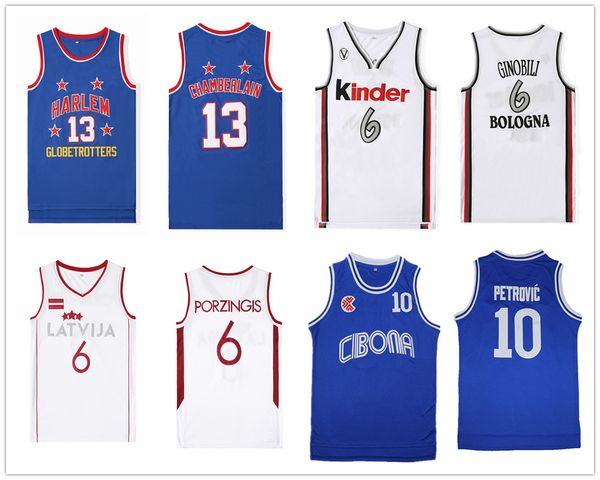 

latvija jersey 6 kristaps porzingis petrovic manu ginobili kinder bologna jerseys harlem globetrotters 13 wilt chamberlain basketball shirt, Black