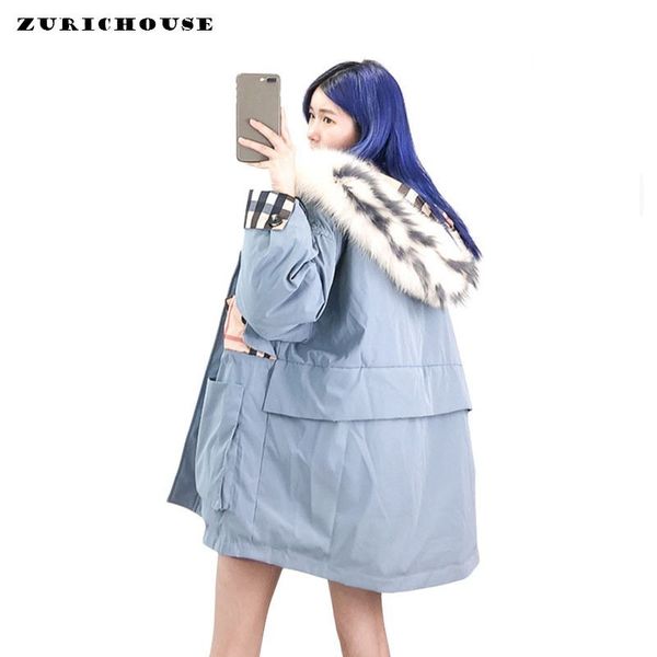 

zurichouse duck down jackets women winter warm real fur collar hooded parka overcoat female 2019 plus size down coats, Black