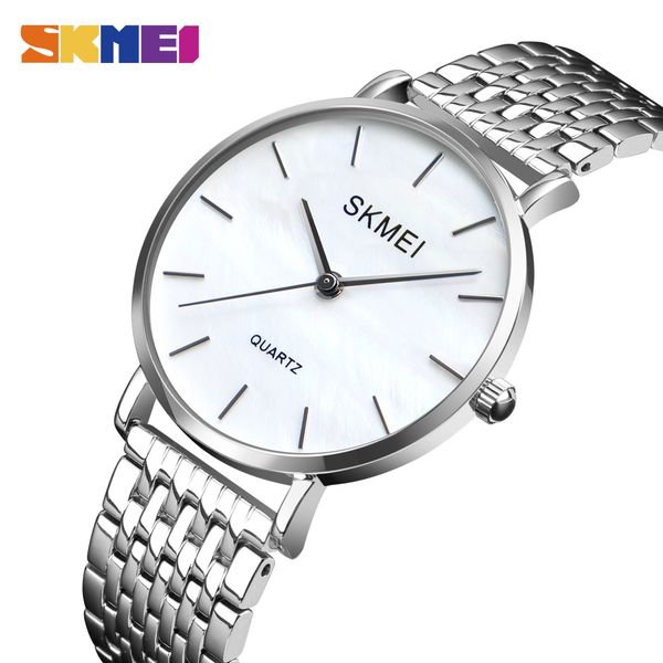 

skmei new women watches 1365 quartz wristwatch ladies watch 30m waterproof stainless steel wristband brand clock, Slivery;brown