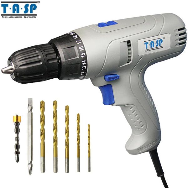 

tasp 280w 2-speed electric drill screwdriver - keyless chuck - 5m cable for better drilling & screwing power tool set -mesd280c