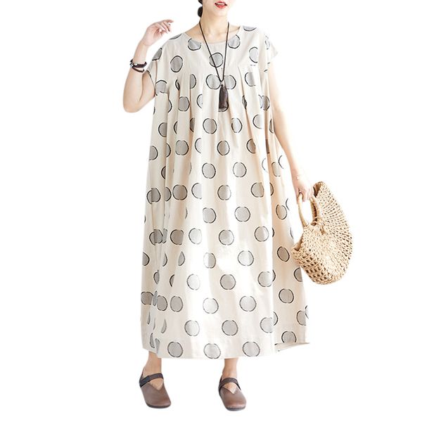 

boho polka dot print loose summer dress women vintage cotton casual ladies dresses 2019 plus size short sleeve oversized robes, Black;gray