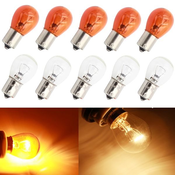 

lymoyo 10pcs car 1156 p21w ba15s halogen lamp 12v 21w warm white reverse lights brake bulbs slight rear turn signal drl 12v