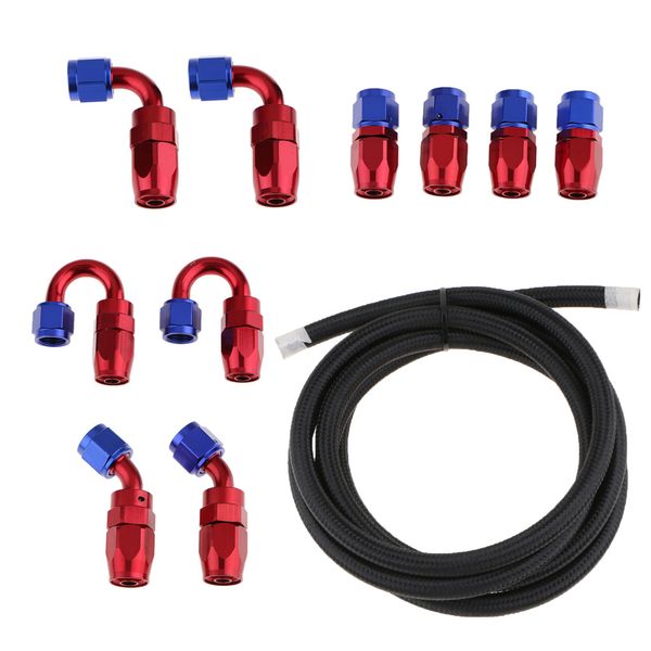 

10ft nylon braided fuel line with an6 hose end aluminum fittings kit