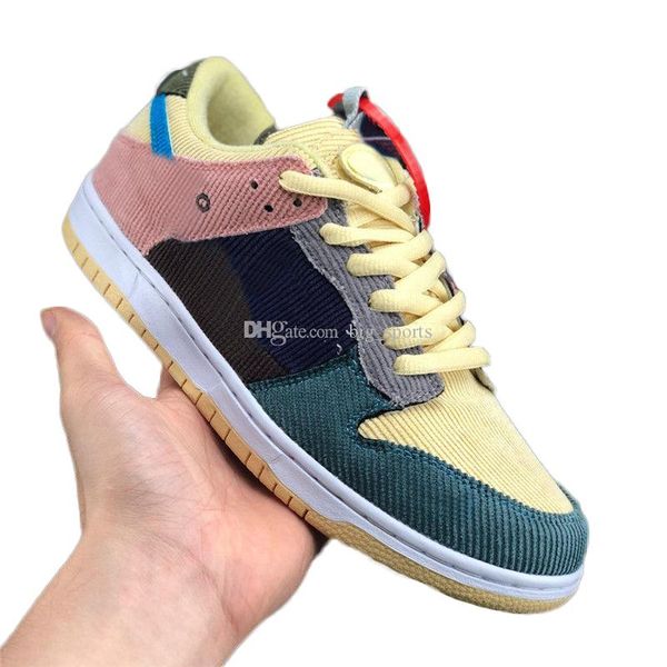 

2019 new custom sean wotherspoon sb dunk low pro og qs corduroy skateboarding shoes men women running shoes blue yellow mens sport sneakers