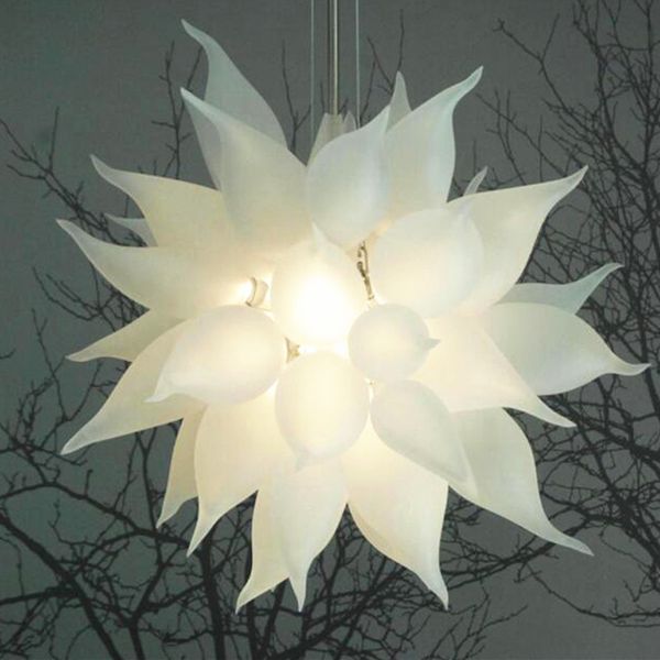 

Lamps Rustic Style Handmade Light Frosted White Murano Chandelier Lights 24 Inches Art Decor Mouth Blown Glass Chain Pendant Lighting