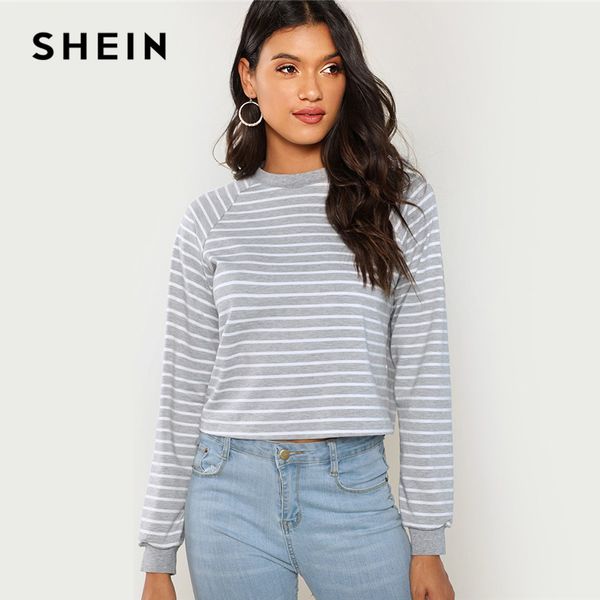 

shein grey minimalist preppy crop striped round neck casual sweatshirt 2018 new autumn elegant women pullovers sweatshirts, Black
