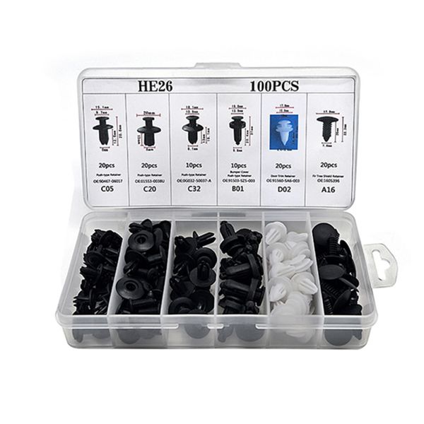 

with box 100pcs auto fastener clip mixed car body push retainer pin rivet bumper door trim panel retainer fastener kit