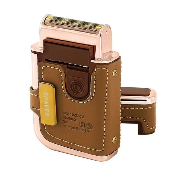 

kemei km-5600 2 in 1 leather case men electric shaver reciprocating rechargeable and cordless razor vintage brown
