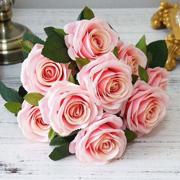 

10heads silk rose artificial flowers bunch bouquet wedding party prom decoration