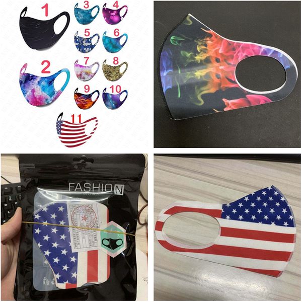 

summer tie-dye camouflage flag printed face mask fashion breathable dustproof protective masks washable reusable face masks d62805, Blue
