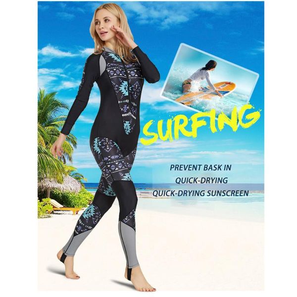 

2020 women hooded one piece diving suit anti-uv long sleeve jump suit bodysuit breathable quick-drying wetsuit scuba snorkeling