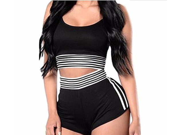 

summer fashion striped sport tracksuit women two piece set and pants sweat suits shorts joggers sets suits, White