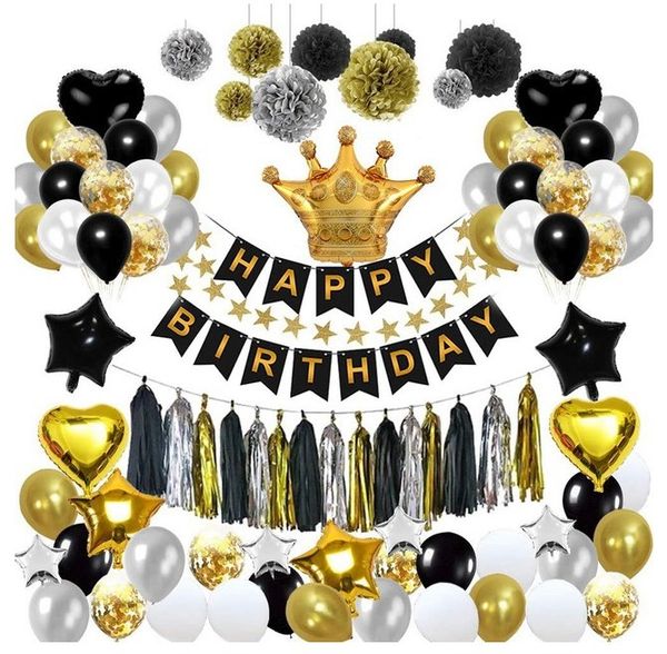 Bandiera a palloncino in oro nero layout di compleanno bandiera coda di pesce nappa fiore di carta palla stella a cinque punte decorazione pacchetto palloncino SME LIBERO