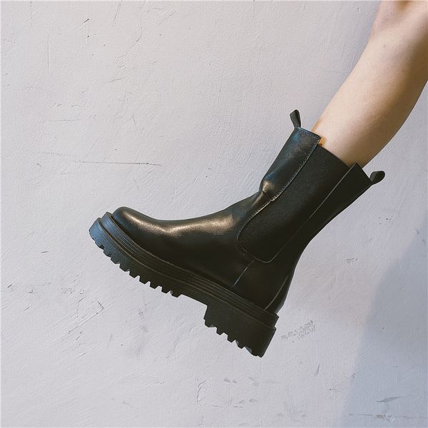 

winter boots lady booties ladies women's shoes platform flat heel round toe luxury designer lace up boots-women 2020 clogs, Black