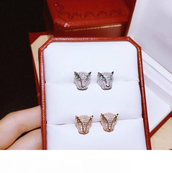 

luxury jewelry earring woman designer fashion panthÃ¨re de c series 925 sterling silver animal leopard head stud earring 2 colors wedding, Golden;silver