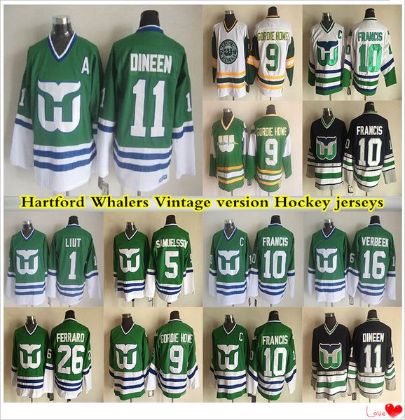 

men's hartford whalers ccm vintage jerseys 10 francis 11 dineen 9 gordie howe 16 verbeek 26 ferraro 5 samuelssov 1 liut hockey jersey, Black;red