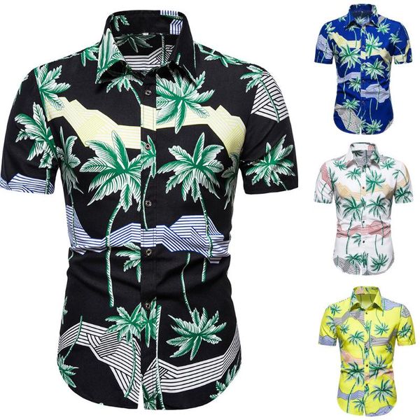 

men fashion printed short-sleeved shirt summer casual slim fit shirts fashion beach hawaiian shirts men's clothing camisas, White;black