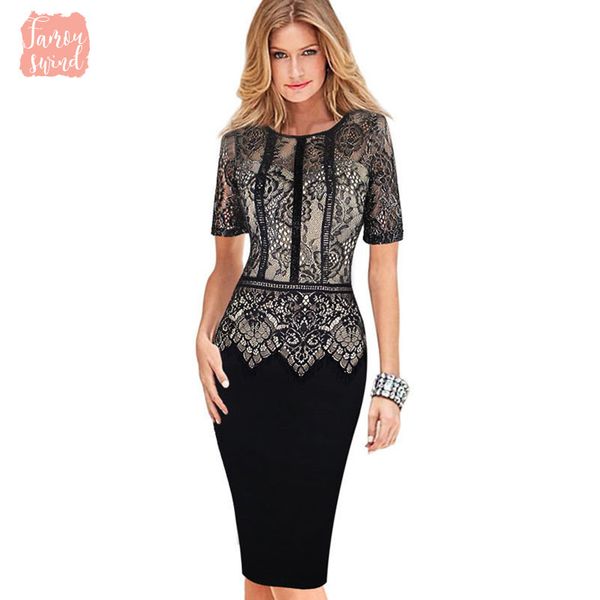 

womens dress elegant lace peplum see through sleeve casual party dresses special occasion sheath fitted bodycon dress 386 designer clothes, Black;gray