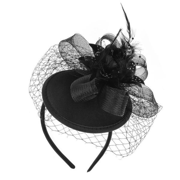 

women fascinator party veil feather hairclip hat mesh net bowknot wedding hairband girls hair accessories cord