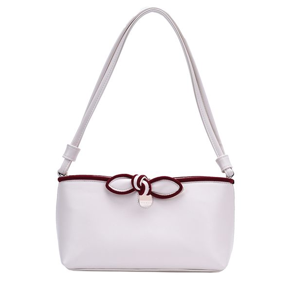 

fashion women handbag simple female shoulder bag lady daily bag imitation leather solid color bow decoration white