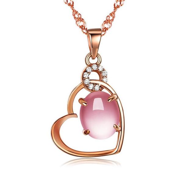 

everoyal trendy crystal pink heart pendant necklace for women party accessories rose gold female choker necklace female gift, Silver