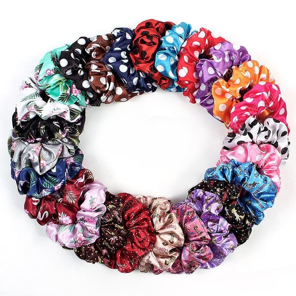 

25 style korean women hearwear girls hair tie striped lady scrunchies ponytail hair girls holder rope pineapple print hair accessories, Slivery;white