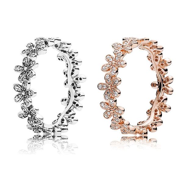 

ruifan rose gold/thai silver daisy flower 925 sterling silver ring cubic zirconia rings for women trendy wedding jewelry yri127, Golden;silver